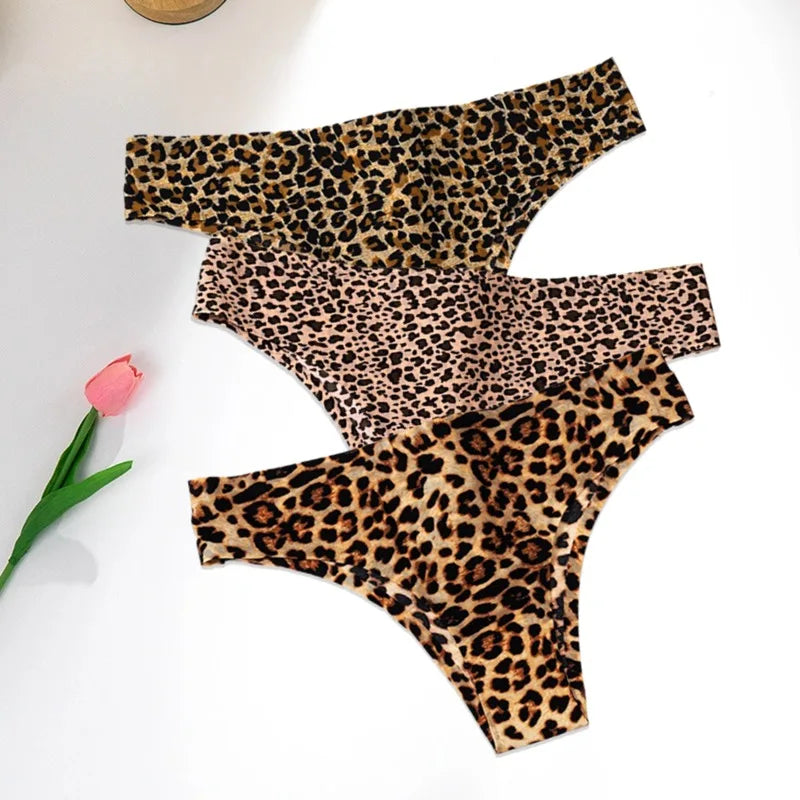 WarmSteps 3Pcs/Set Sexy Leopard Thongs Women's Panties Thongs 2024 New Female Underwear Seamless Printed Panties Ice Silk Briefs - Matrix Studios