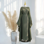 Ramadan Eid Evening Party Shiny Kaftan Dress for Women, Butterfly Sleeves Round Neck Muslim Women Abaya Dubai Islamic Clothing - Matrix-studios.com