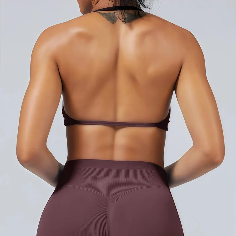 HISTELLO Strappy Bra Women Seamless Gym Underwear High Support Halter Sexy Sports Pilates Clothing Push-up Yoga Workout Tank Top - Matrix Studios