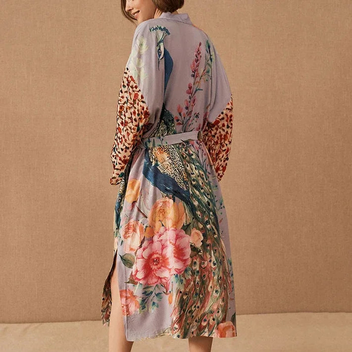 TEELYNN Casual Floral Print Cover-Ups Women Robe Vintage Gown Flare Sleeve Kimono Dress Boho Beach Wear Kaftan Summer Vestidos - Matrix Studios
