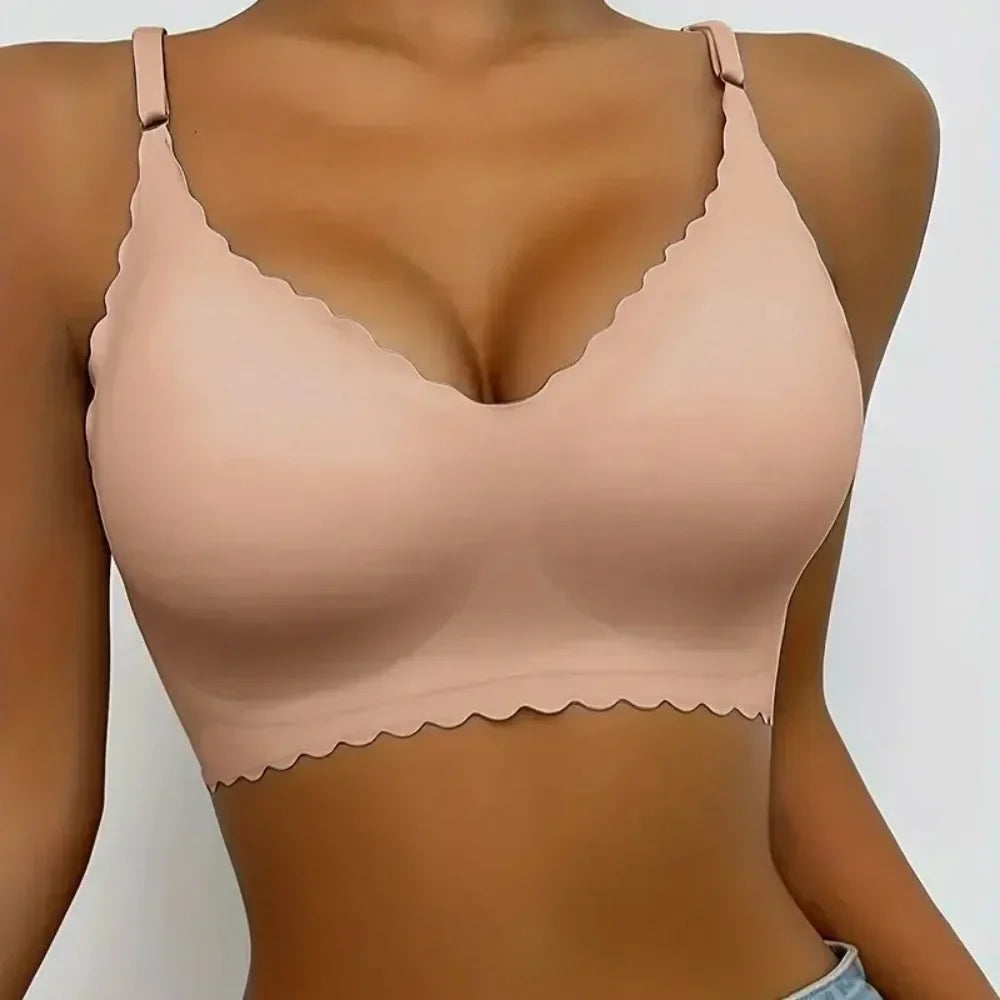 Hot Sale 6 Colors New Ice Silk Underwear Comfy Bra WireFree Padded Wavy Edge Invisible Yoga Wear Ladies Bra Seamless Women Bra - Matrix Studios