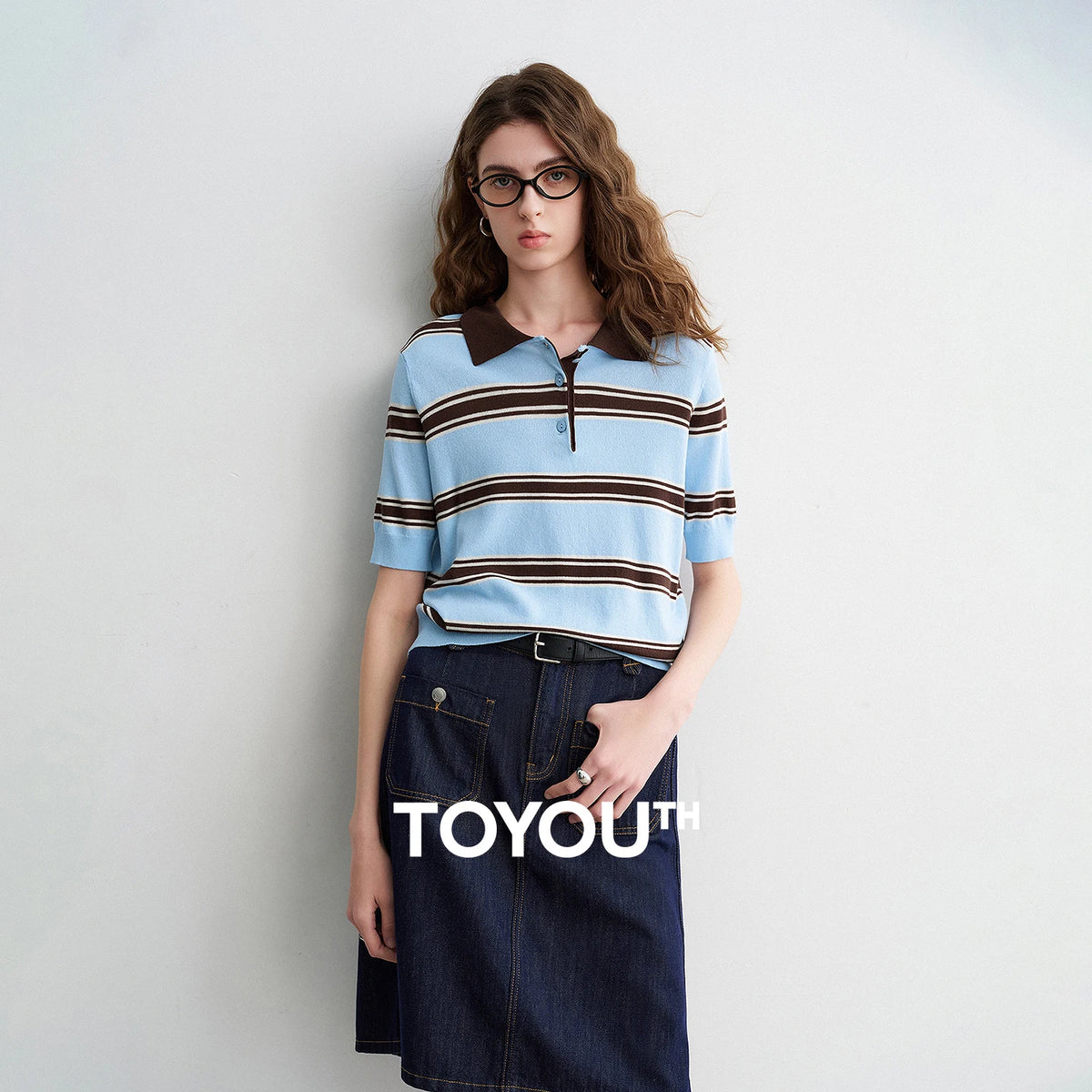 TOYOUTH Women Intellectual Striped Polo Shirt 2026 Spring New Lyocell Linen Breathable Comfort Knit Top - Matrix-studios.com