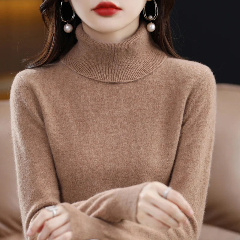 100% Merino Wool Cashmere Sweater Women Knitted Sweater Turtleneck Long Sleeve Pullovers Autumn Winter Clothing Warm Jumper Tops - Matrix Studios