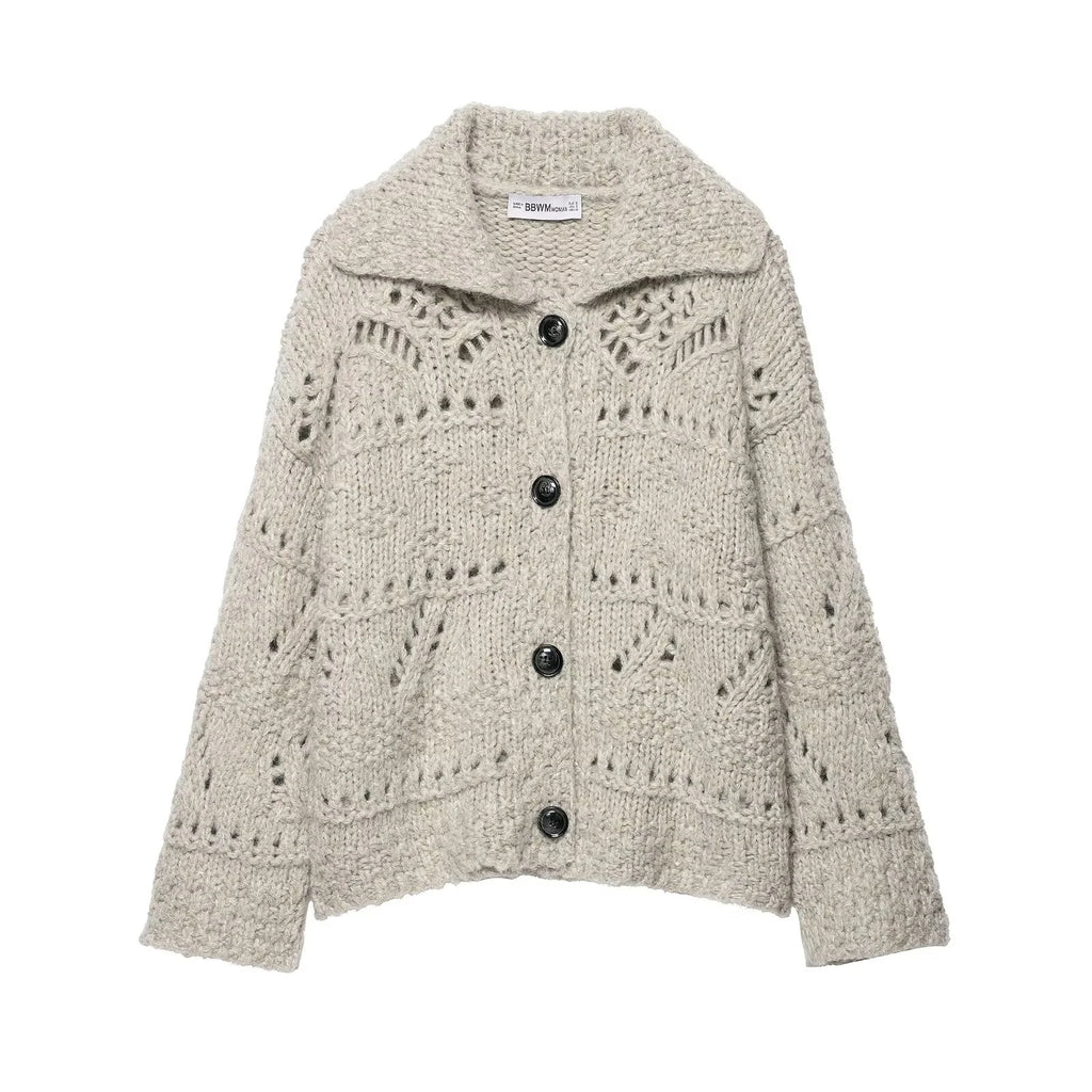 European and American style autumn and winter new women's clothing design sense coarse needle hollow knitting cardigan jacket - Matrix Studios