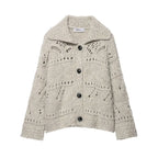 European and American style autumn and winter new women's clothing design sense coarse needle hollow knitting cardigan jacket - Matrix Studios