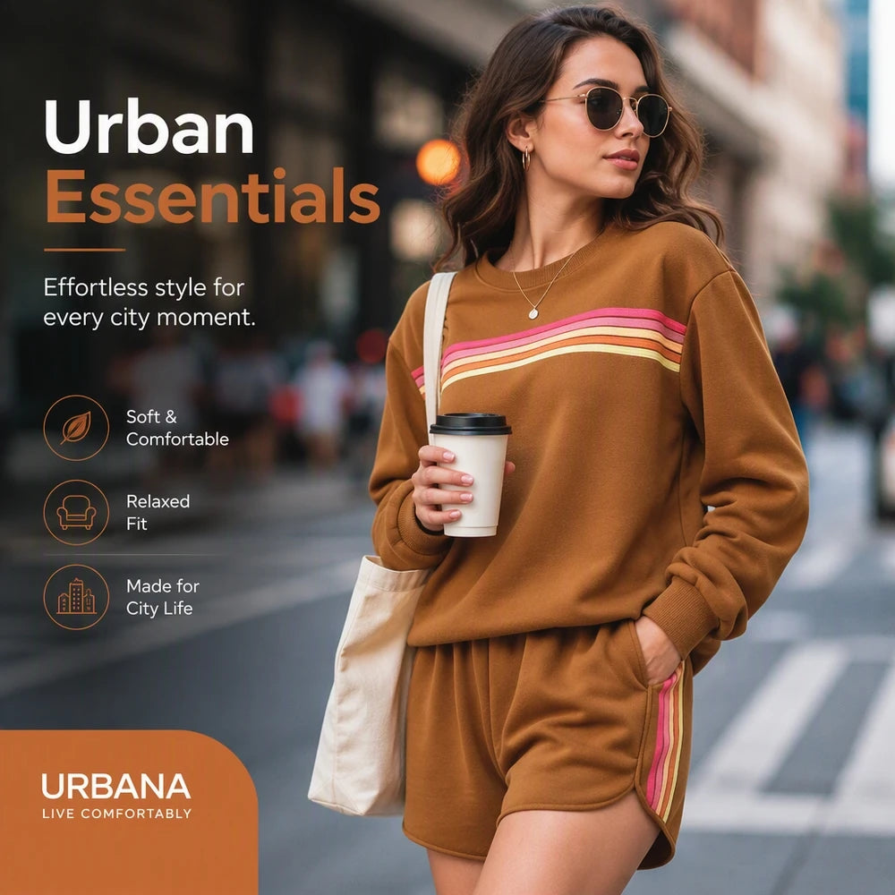 Everyday Comfort Women's 2-Piece Sweatshirt & Shorts Matching Set with Side Pockets. Soft cozy warm casual tracksuit for lounging at home or outdoor activities. Great for walking, gym, school, or relaxing. Elevate daily outfi - Matrix-studios.com
