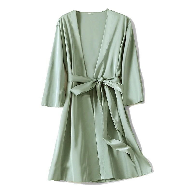 Satin Robe Female Intimate Lingerie Sleepwear Silky Bridal Wedding Gift Casual Kimono Bathrobe Gown Nightgown Sexy Nightwear - Matrix-studios.com
