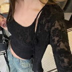 Y2k Aesthetic Lace Jacquard Women's Cardigan + Black Tank Top Harajuku Vintage 2set Japanese Grunge Fashion Pull Femme Mujer - Matrix Studios