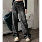 Women Fashion Loose Jeans Female High Waist Streetwear Designer Wide Leg Trousers Female Classic Gray Goth Straight Leg Pants - Matrix-studios.com