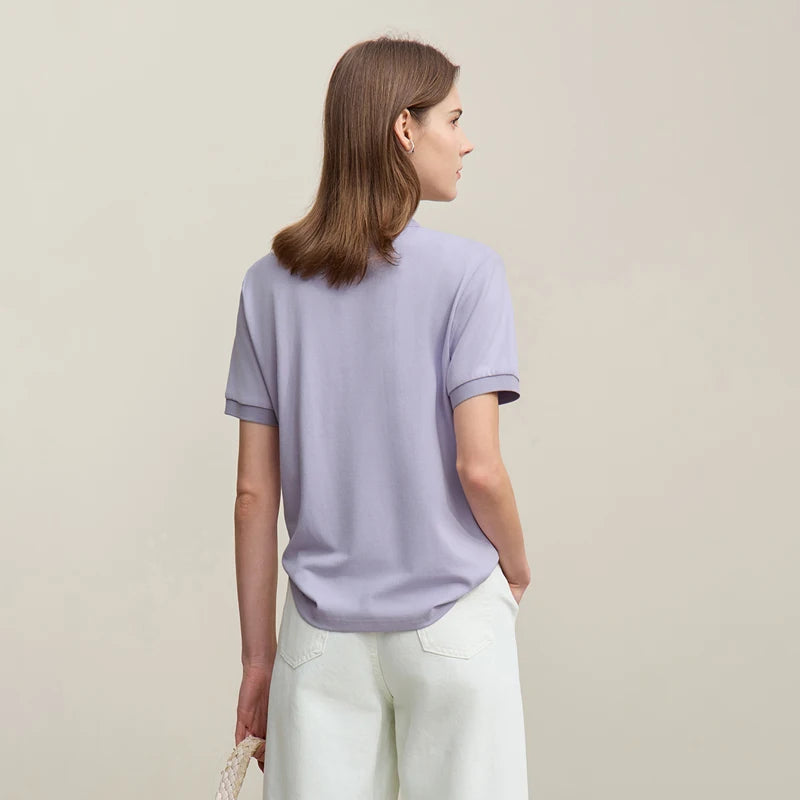 Amii Women's Polo Shirt 2026 Summer Asymmetric Placket Short Sleeve Tee Lapel Collar Casual Layering T-Shirt For Women 12622015 - Matrix-studios.com