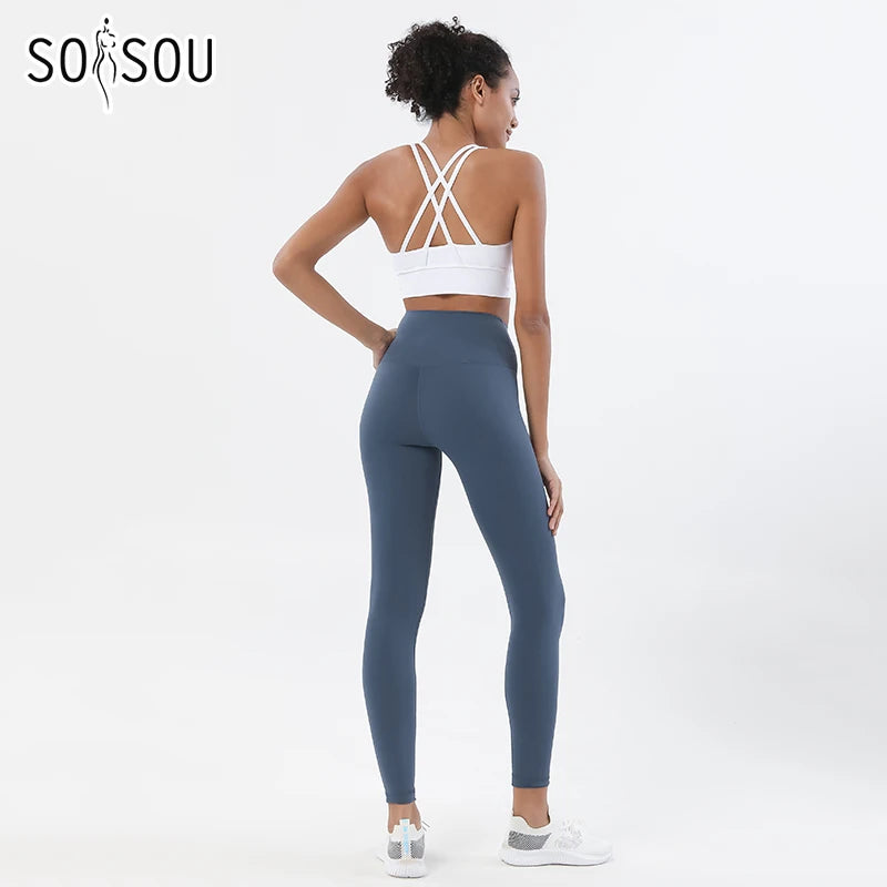 SOISOU Nylon Yoga Set Women's Tracksuit Gym Fitness Set Woman 2 Pieces Leggings Sports Bra Breathable Sportwear Woman Clothes - Matrix-studios.com