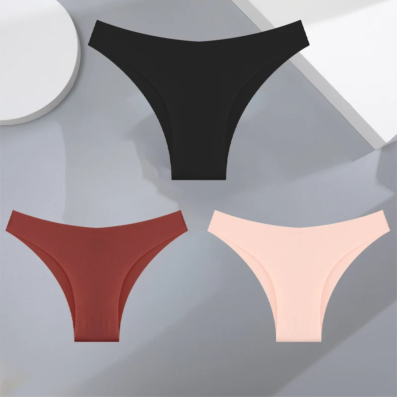 3Pcs Ultra-thin Seamless Silk Underwear Women's Panties Sexy Low-Waist Stretch Bikini Solid Color Briefs Lingerie XS-XXL Fashion - Matrix Studios