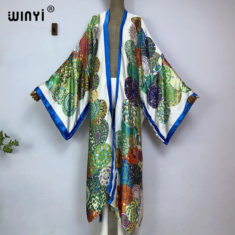 WINYI 2026 Summer Women Cardigan stitch Cocktail sexy Boho Maxi African Holiday Batwing Sleeve Silk feeling Robe kimono kaftan - Matrix Studios