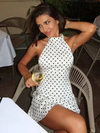 Polka Dot Elegant Off Shoulder Sleeveless Backless High Waist Halter Mini Dress Y2K Summer Fashion Club Party Vestidos - Matrix-studios.com