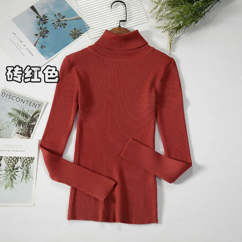 2026 Simple Women Turtleneck Sweater Winter Fashion Pullover Elastic Knit Ladies Jumper Casual Solid Black Female Basic Tops - Matrix Studios