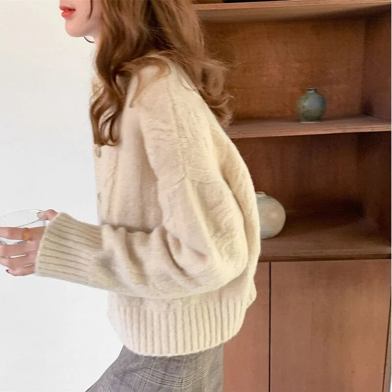 Autumn Winter Clothes Sweater Cardigans Women Korean Fashion New Casual Loose Thick O-neck Knitted Tops Outerwear Clothes 16053 - Matrix Studios