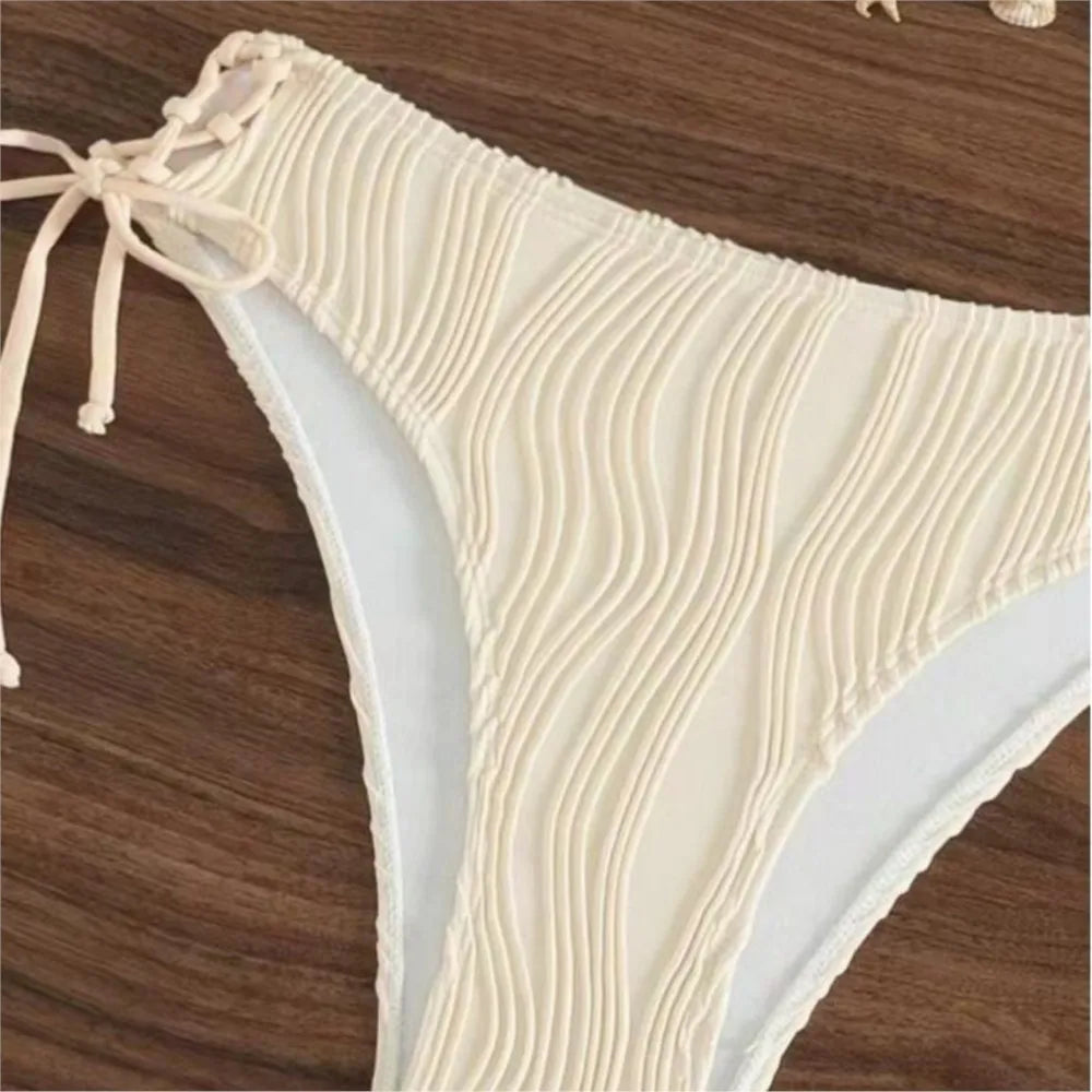 Women's Bikinis And Tankinis New Swimsuit Sexy Halter Neck Bikini Two Piece Set Solid Color Leace-up Backless Temperament Trendy - Matrix-studios.com