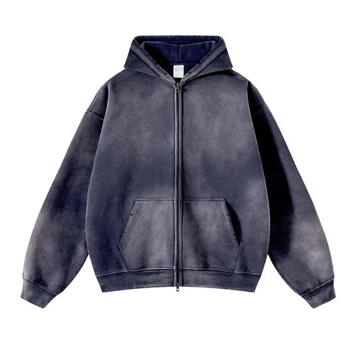 Men's Zip Up Hoodies Tie Dye Washed Double Oversize Cardigan Sweatshirt Loose Plus Plush Gradient Man Hooded Pullovers Winter - Matrix Studios