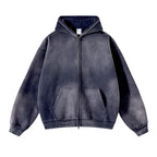 Men's Zip Up Hoodies Tie Dye Washed Double Oversize Cardigan Sweatshirt Loose Plus Plush Gradient Man Hooded Pullovers Winter - Matrix Studios