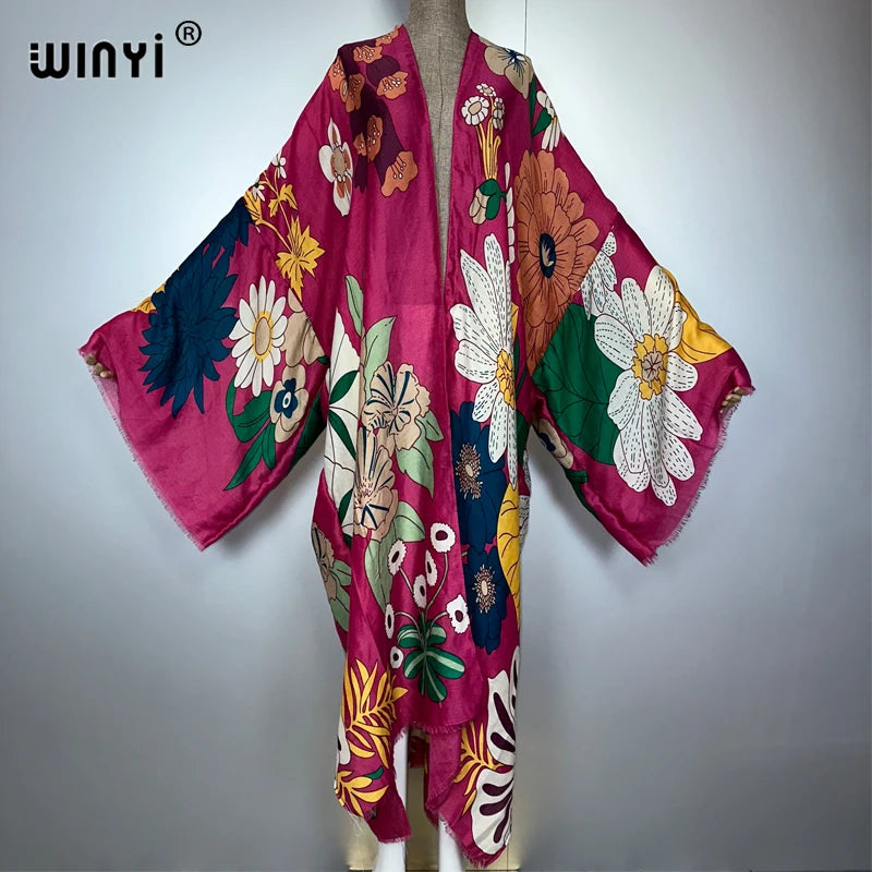 WINYI Africa Fashion Summer Kimono Maxi Dress Beach Cover Up Cardigan Abaya Muslim Woman Coat Boho Kaftan Beach Outfits Women - Matrix Studios