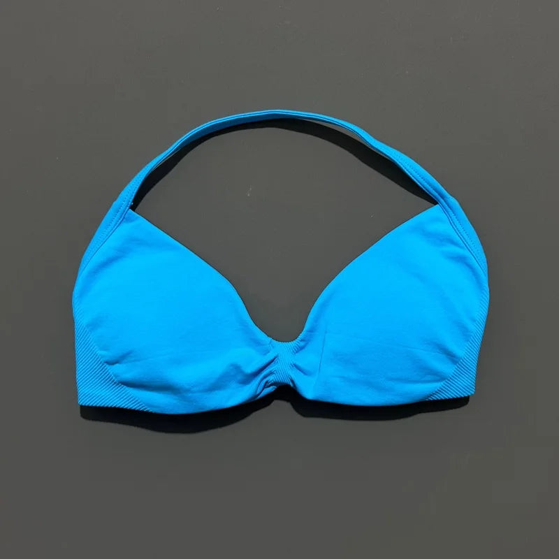HISTELLO Impact Strappy Bra Women High Support Push up Gym Top Seamless Padded Sports Bra Scrunch Halter Workout Yoga Underwear - Matrix Studios