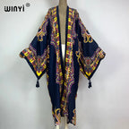 2023 WINYI New Cotton Feeling Bikini Cover-ups Bohemian Print Front Open Long Kimono Kaftan Beach Cover Ups for Swimwear Dresses - Matrix Studios