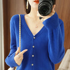 Cardigans Women 2025 Autumn Single Breasted V-neck Knitted Sweater Fashion Short Knitwear Solid Blue Green Pink Women's Jumpers - Matrix Studios