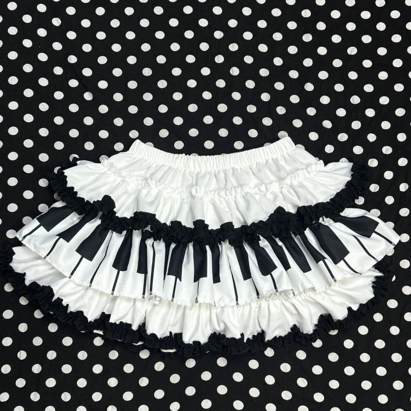 Spring Black White Spliced Women Short Skirt 2025 Y2k Slim Design Harajuku Mini Skirt Female Empire Korea Style Chic Piano Skirt - Matrix-studios.com