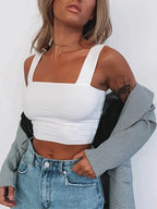 Square Neck Sleeveless Summer Crop Top White Women Black Casual Basic T Shirt Off Shoulder Cami Sexy Backless Tank Top - Matrix-studios.com