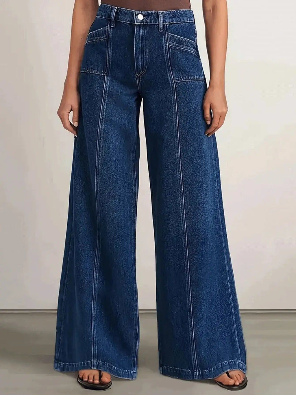 "Women’s Deep Blue Wide Leg Jeans - Stylish Denim Trousers for Comfort and Versatility - Matrix-studios.com