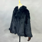 New Real Genuine Natural Knitted Rabbit Fur Shawl Coat With Fox Fur Collar Women's Fashion Knit Jacket Cape - Matrix Studios