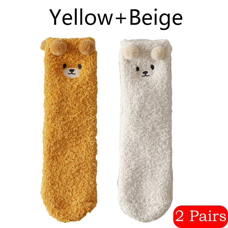 Cute Bear Winter Socks Women's Thickened Plush Warm Comfortable Sleeping Sock Cute Cartoon Lovely Floor Socks Mid Tube Socks - Matrix Studios