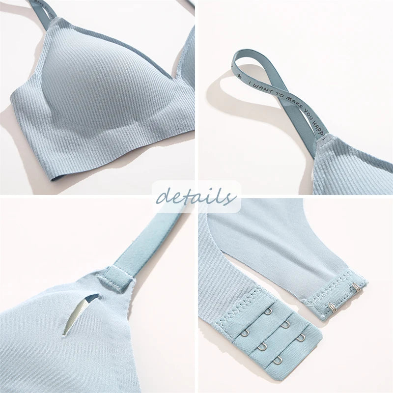 FINETOO Women Wireless Bra Deep V Padded Bralette S-XL Trendy Stripe Knitting Bras Sexy Ladies Brassiere Solid Underwear 6 Color - Matrix Studios