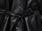 ETJ 2025 autumn new women's fashion belt imitation leather long sleeve short trench coat casual leather coat - Matrix Studios