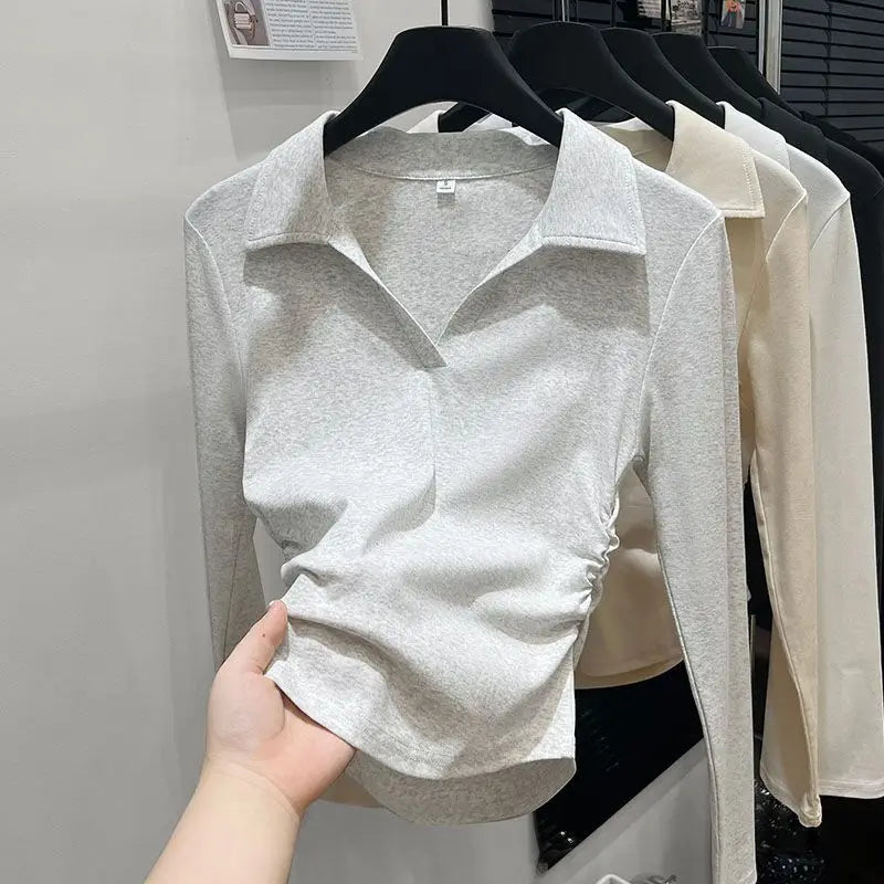 Autumn Cotton Sexy Women's T Shirt Long Sleeve Skinny Slim Basic Solid Black White Crop Top Polo TShirt Casual Top Tee for Women - Matrix-studios.com