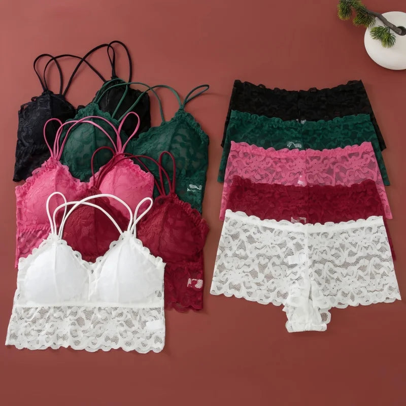 Women's Lace Non-wire Bra And Panties Set Transparent Low Rise Briefs Ultra-thin Comfort Underwear Female Bralette Lingerie Set - Matrix-studios.com