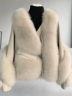 OFTBUY 2022 Real Fur Coat Winter Jacket Women Natural Fox Fur Genuine Leather Outerwear  Streetwear Locomotive Thick Warm New - Matrix Studios