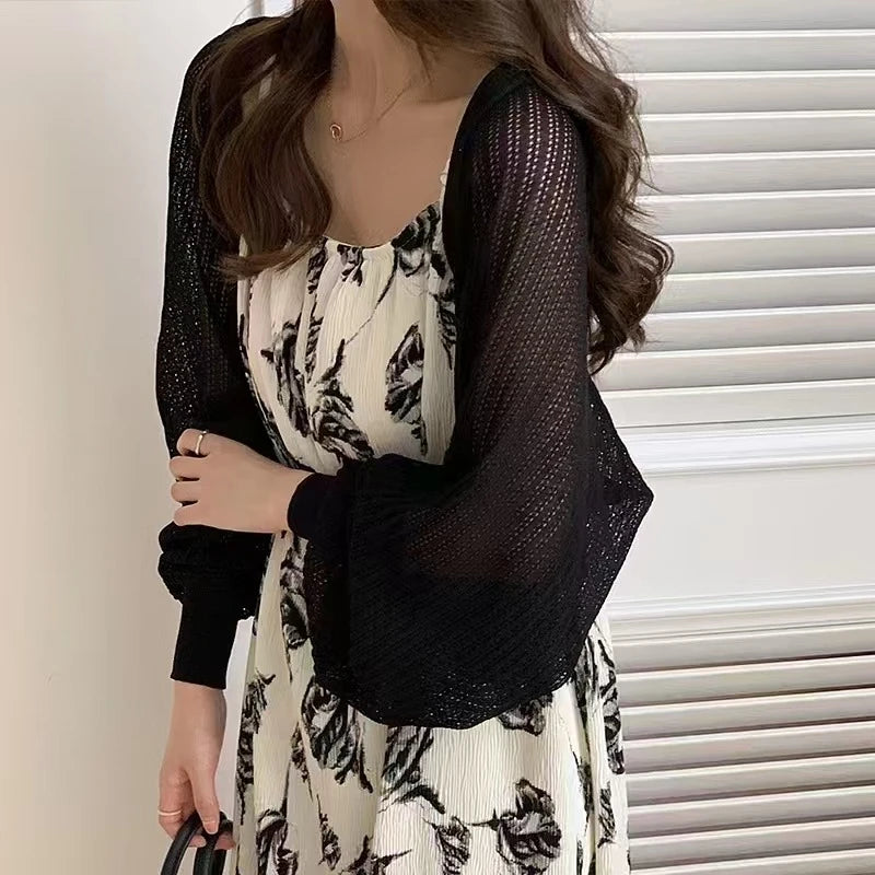 Open Front Pointelle Knitted Cardigan Women Bolero Crop Top Spring Summer Lightweight Blouse Cover Up Openwork Shawl Outfit - Matrix Studios