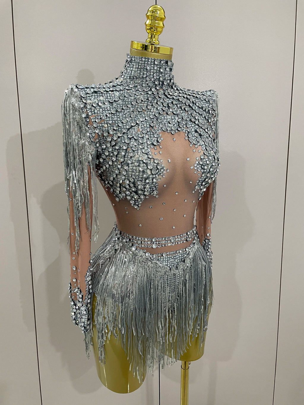 Women Sparkly Rhinestone Sequin Tassel Stretch Bodysuits 2025 New Arrival Birthday Party Nightclub Dj Stage Performance Costume - Matrix Studios