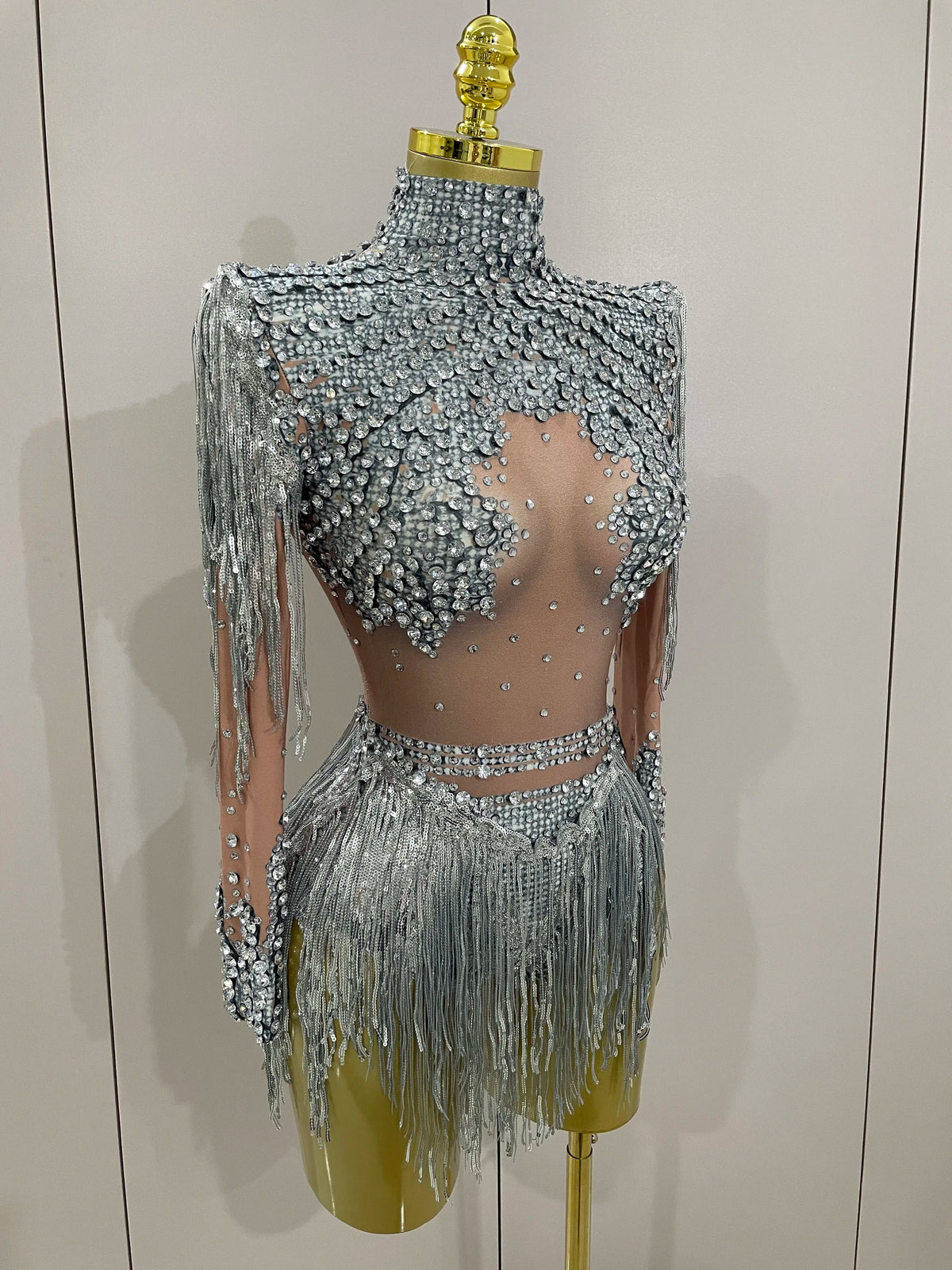 Women Sparkly Rhinestone Sequin Tassel Stretch Bodysuits 2025 New Arrival Birthday Party Nightclub Dj Stage Performance Costume - Matrix Studios