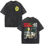 Rapper Bad Bunny Album Cover Print T-shirt Debi Tirar Mas Fotos DTMF Washed Vintage T Shirt Men Women Hip Hop Oversized T-shirts