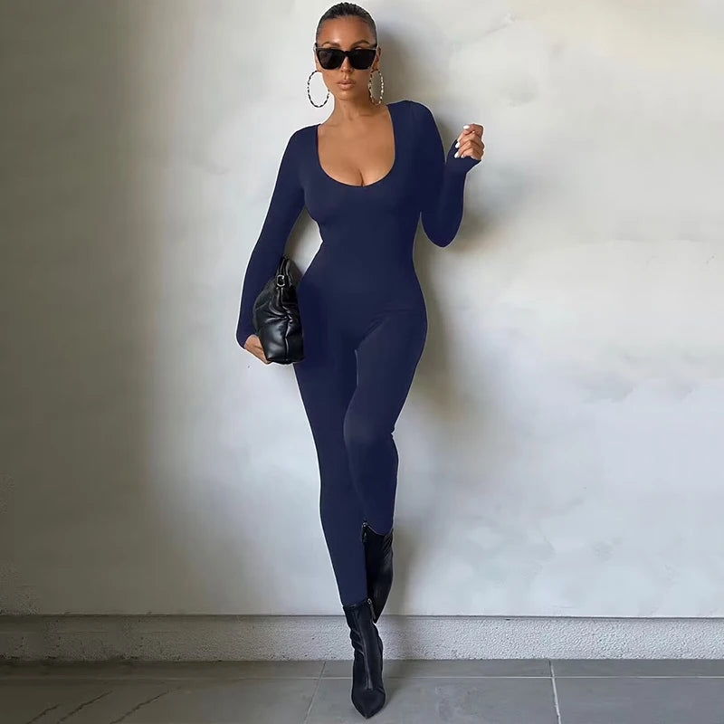 Dulzura Women 2024 Autumn Winter Long Sleeve Bodycon Streetwear Jumpsuit Overall One Piece Outfit Wholesale Items for Business - Matrix Studios