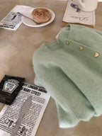 Knitted Cardigan Women's Spring Autumn Gentle Style Short Single Breasted Heart Button Design Sweet Sweater Coat Versatile - Matrix Studios