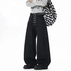 IEFB Korean Style Men's Jeans Solid Color Metal Buckle Casual Streetwear Straight Wide Leg Loose Male Denim Pants Fashion 9X270 - Matrix Studios