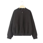 HH Women's Fall 2-Piece Retro Solid Color Zip Bomber Jacket Sweatshirt+High Waist Lace Up Women's Wide Leg Pants Street Wear - Matrix-studios.com