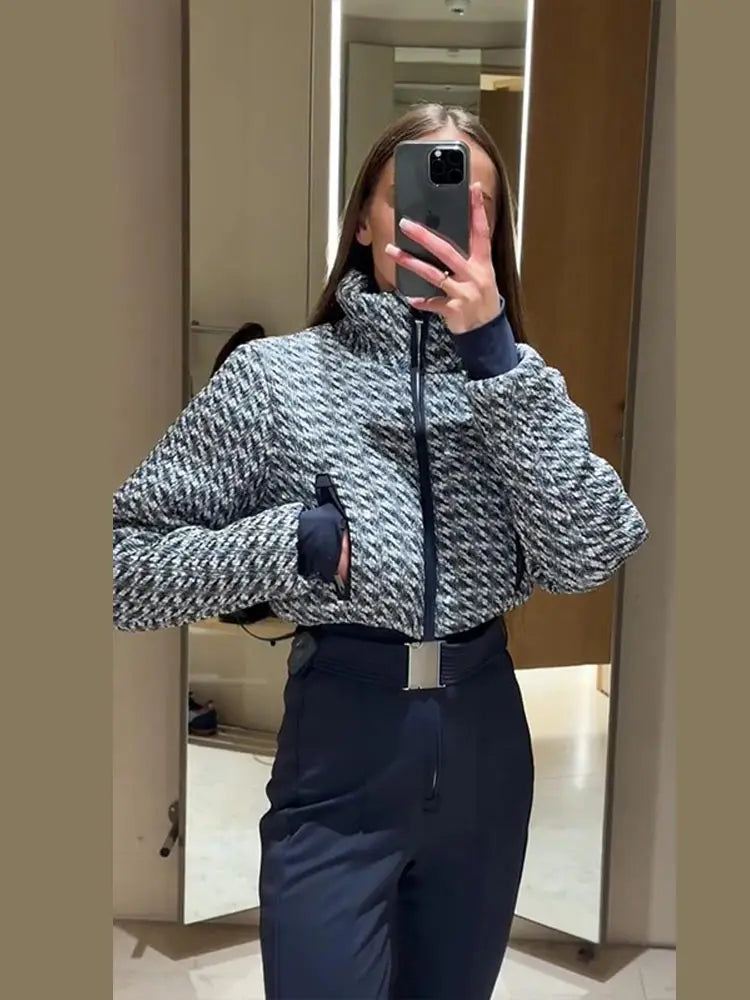 Elegant Print Thicken Ski Jumpsuit Women Chic Full Sleeve Stand Collar Zipper Belt Long Romper Fashion Warm High Waist Rompers - Matrix Studios
