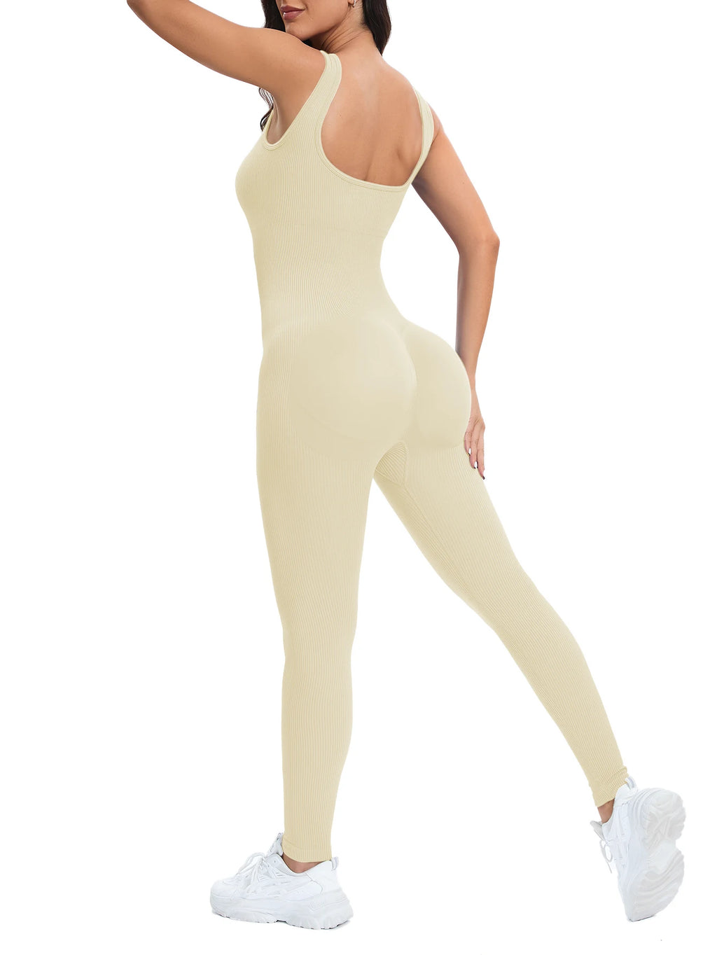 Shapewear Jumpsuits for Women Built- In Bra Bodycon Square Neck Sleeveless Summer Rompers Ribbed Jumpsuit - Matrix Studios
