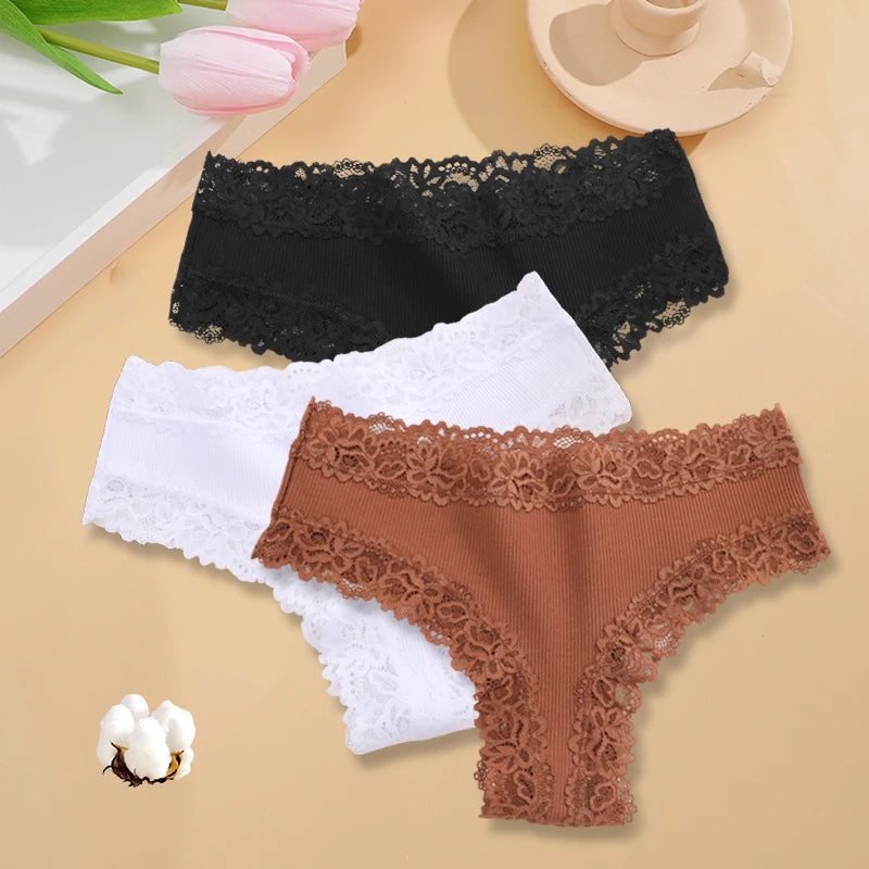 3PCS/Set Women Sexy Lace Panties Cotton Seamless Brazilian Panties Female Sexy Low Rise Soft Underwear G-String Lingerie S-XL - Matrix Studios