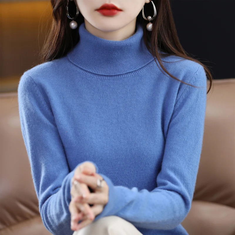 100% Merino Wool Cashmere Sweater Women Knitted Sweater Turtleneck Long Sleeve Pullovers Autumn Winter Clothing Warm Jumper Tops - Matrix Studios