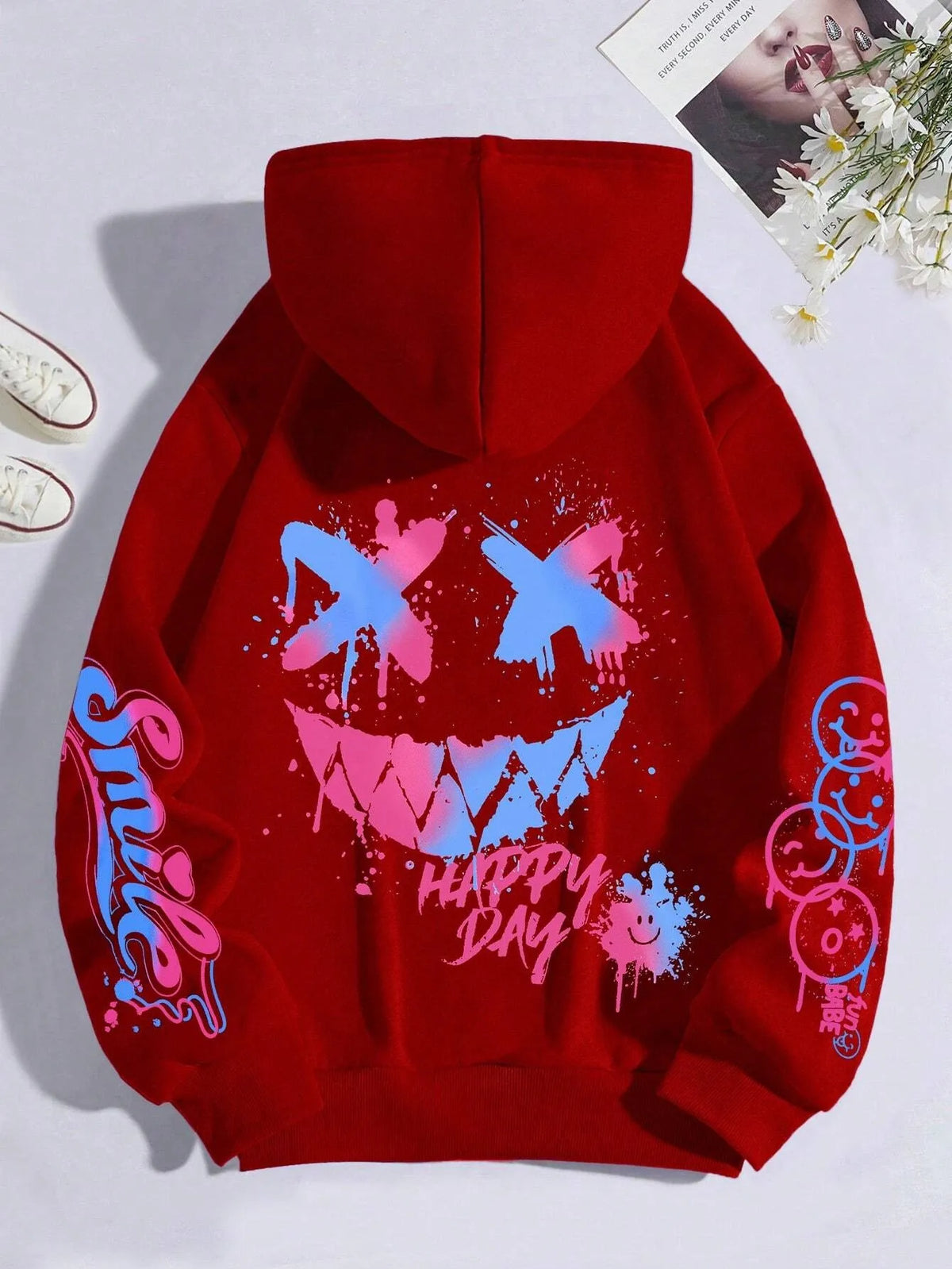 New Autumn Men's Personalized Smiling Face Print Comfortable Breathable Hooded Sweatshirt Outdoor Street Fashion Hooded Sweatshi - Matrix Studios